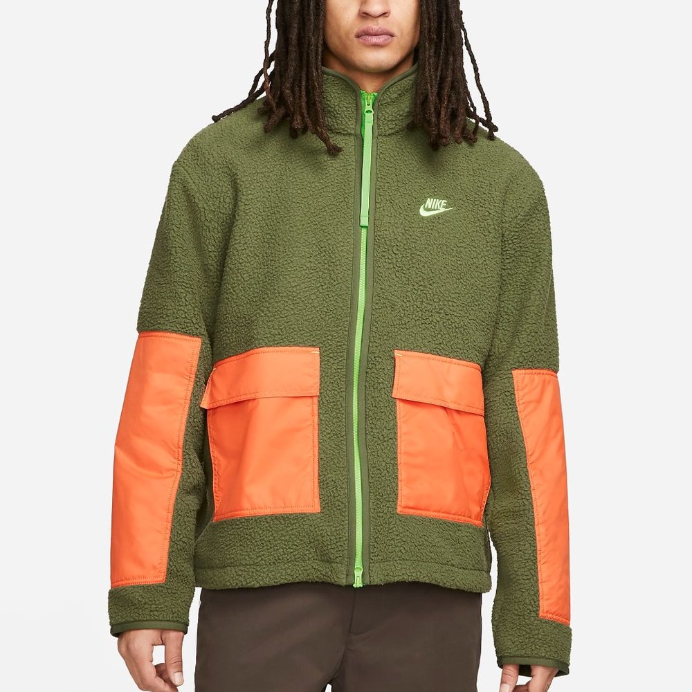 Nike Sportswear Sherpa Fleece Full Zip Jacket Green Orange DD5021 NEW